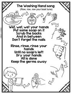 the washing hand song is shown in black and white with an image of children's hands