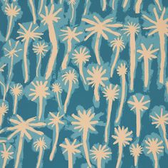 palm trees are painted on a blue background