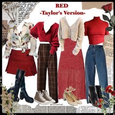 red, taylor's version is featured in an image with flowers and shoes on it