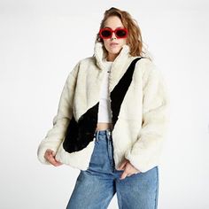 Women's Nike Sportswear Faux Fur Fossil White Jacket DM1759 Features: -Full zip Oversized Faux Fur Jacket -Nike Swoosh logo in front -Ribbed Cuff for snug fit around wrist and waist -Care instruction tag attached inside (Dry Clean Only) -Material: 100% Polyester -Style/Model: DM1759-238- Ivory DM1759-010 Black -New with original official license tags attached -MSRP: $175 -Imported, Limited Faux Jacket, Jacket Nike, Nike Swoosh Logo, Swoosh Logo, Oversized Jacket, Nike Swoosh, White Jacket, Faux Fur Jacket, Fur Jacket