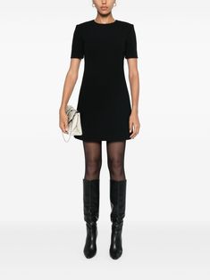 Find SAINT LAURENT A-line Mini Dress on Editorialist. black silk/wool round neck short sleeves concealed rear zip fastening straight hem Elegant Crew Neck Mini Dress For Night Out, Fitted Evening Dress With Crew Neck, Fitted Crew Neck Evening Dress, Fitted Crew Neck Mini Dress For Work, Elegant Crew Neck Dress For Work, Fitted Short Sleeve Crew Neck Dress, Fitted Crew Neck Short Sleeve Dress, Elegant Fitted Mini Dress With Crew Neck, Elegant Crew Neck Mini Dress For Party