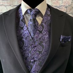 Mens Formal Vest, Formal Vest, Waistcoat Men, Purple Suits, Suit Waistcoat, Men Formal, Mens Vests, Purple Tie, Prom Outfits