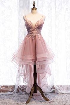 Women Dresses, Dresses For Women Online - SheProm.com Homecoming Dresses High Low, High Low Party Dresses, Prom Dresses Pink, Dresses With Appliques, Lace Prom Dresses, Mini Prom Dresses, Tulle Homecoming Dress, Pink Party Dresses, V Neck Prom Dresses