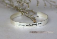 Engraved Cuff Bangle - Engraved Bracelet - Signature Bracelet - Handwriting Cuff Bangle - Bridesmaid Gift by JaneJewelryStore on Etsy Engraved Cuff, Signature Bracelet, Gold Cuffs, Engraved Bracelet, Cuff Bangles, Silver Cuff, Bracelet Sizes, Rose Gold Plates, Bridesmaid Gifts