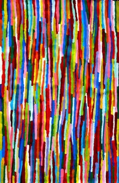 an abstract painting with multicolored lines on it