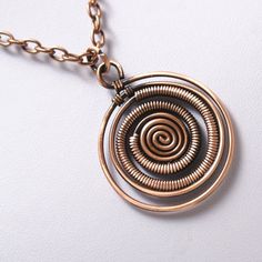 Handmade Antiqued Copper Spiral Pendant Necklace - Hipimi Spiral Pendant, Spiral Necklace, Wire Work Jewelry, Wire Necklace, Wire Wrapped Necklace, Handmade Jewelry Gift, Work Jewelry, Copper Necklace, Copper Pendants