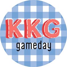 the kkg gameday logo on a blue and white checkered table cloth