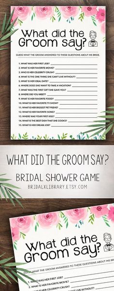 the printable bridal shower game is shown with flowers and leaves on it,