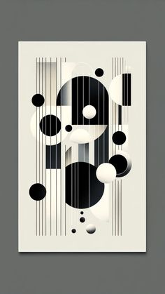 an abstract poster with black and white shapes