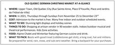 an old german christmas market at - glance list with information about the locations and prices