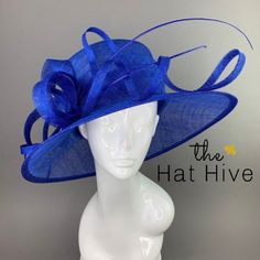 "Royal Blue Kentucky Derby Hat. This beautiful large blue hat is perfect for a tea party, wedding or church event You are sure to stand out from the crowd at the Kentucky Debry 2022 in this Royal blue Hat ♥Head circumference: 22.5\" and adjustable to fit sizes smaller than 22.5\" ♥Ultra Light & comfortable to wear. ♥Packed and shipped in a sturdy box with special love & care to ensure safe delivery. ♥Includes a hat care card with instructions on how to care for & keep your piece beautiful. ♥Over Adjustable Blue Costume Hats With Curved Brim, Blue Curved Brim Mini Hat For Kentucky Derby, Blue Curved Brim Summer Costume Hat, Blue Fascinator With Curved Brim For Spring, Blue Curved Brim Fascinator For Spring, Blue Hat For Spring Garden Party, Blue Mini Hat With Short Brim For Spring, Spring Blue Fascinator With Curved Brim, Blue Mini Hats With Short Brim For Spring