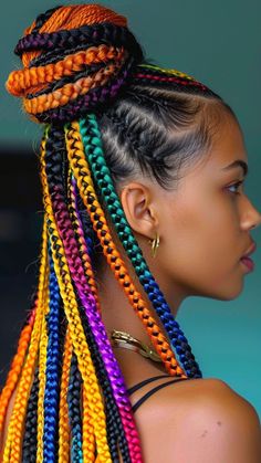 30 Braided Hairstyles to Fuel Your 2024 Style Journey Latest Ponytail Hairstyles, Box Braids Rainbow, Multicolored Braids, Hairstyles For Oblong Faces, Box Dreads, Colorful Braids, Braided Hairstyles For Long Hair, Faces Male, Oblong Face Hairstyles