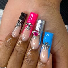 Drip Nails, Nails Now, Glow Nails, Dope Nail Designs, Long Acrylic Nails Coffin, Acrylic Nails Coffin Pink, Long Acrylic, Long Square Acrylic Nails, Bling Acrylic Nails