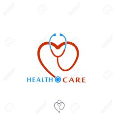 health care logo design with heart and stethoscope on white background stock photo