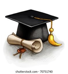 a graduation cap, tassel and scroll on the ground with a gold tassel