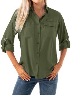 PRICES MAY VARY. Women's long sleeve SPF shirts using Omni-Shade UPF 50 fabric for maximum protection against the sun, reduces your exposure to harmful UVA/UVB radiation. This hiking shirt is ultra light and dry fit comfortable enough for maximum activity, Omni-Wick technology that pulls moisture away to keep you cool and dry. With a modern classic casual fit, this long sleeve fishing shirt features two chest pockets with closure and one sunglasses hanger loop for convenient storing. Women’s lig Hiking Shirts Women, Safari Outfits, Uv Shirt, Safari Shirt, Gardening Shirts, Outdoor Shirt, Sun Shirt, Hiking Shirts, Travel Shirts