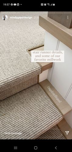 a close up of a stair runner on a carpeted floor