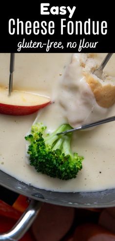 broccoli and cheese fondue being drizzled on top of each other