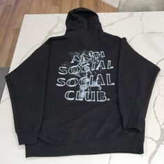 Anti Social Social Club Hoodie. Xl. Unworn Gray Logo Print Hoodie For Streetwear, Urban Black Sweatshirt With Branding, Black Urban Sweatshirt With Branding, Gray Branding Sweatshirt For Streetwear, Urban Black Hoodie With Logo Print, Urban Black Hoodie With Branding, Urban Black Branded Hoodie, Black Branded Long Sleeve Hoodie, Black Long Sleeve Hoodie With Branding