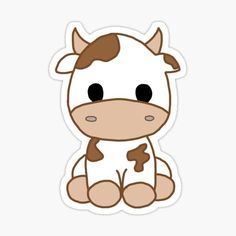 a brown and white cow sitting down sticker