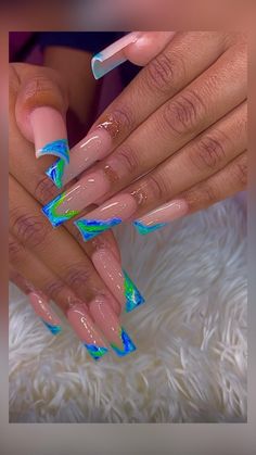 Summer Nails 2023 Long Square, Spring 2024 Acrylic Nails, Vacation Nails Miami, Vacation Blue Nails, Miami Vacation Nails, Vacation Nails Dominican Republic, Spring Nail Sets 2024, Baddie Vacation Nails, Nails For Miami