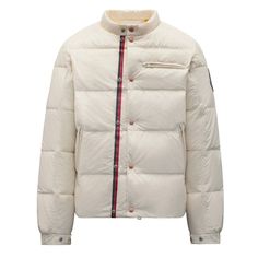 Beardmorh Moncler Down Jacket Made Of Recycled Cotton And Nylon. Featuring Boudin Quilting. Front Closure With Zip And Press Buttons. Two Zip Pockets On The Sides. Elastic Cuffs With Buckle And Snap Buttons. Two-Tone Ribbon On The Front. Adjustable Bottom With Luxury White Puffer Jacket With Padded Collar, Luxury White Puffer Outerwear, Classic White Sport Coat For Winter, White Down Outerwear With Padded Collar, Luxury White Puffer Jacket For Winter, Luxury White Winter Puffer Jacket, Luxury White Long Sleeve Puffer Jacket, Designer White Winter Outerwear, Luxury White Outerwear For Cold Weather