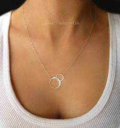 Infinity Necklace  Interlocking Hoop Necklace  by GlassPalaceArts Simple Anniversary Necklace, Minimalist Sterling Silver Infinity Necklace, Minimalist Nickel-free Infinity Jewelry, Simple Design Necklaces For Anniversary, Delicate Silver Infinity Jewelry, Delicate Infinity Silver Jewelry, Circular Jewelry For Mother's Day, Dainty Nickel-free Infinity Jewelry, Elegant Circle Necklaces For Mother's Day