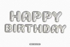 the words happy birthday are made out of metal letters on a white background with shadow