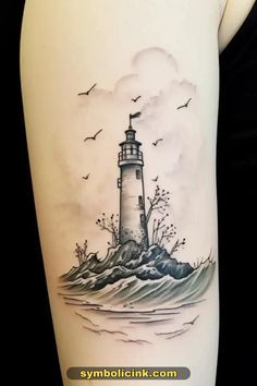 Lighthouse Tattoo For Women Lighthouse Tattoo Meaning, Lighthouse Tattoos, Oak Tree Tattoo, Rock Tattoo, Ship Tattoo, Just Ink