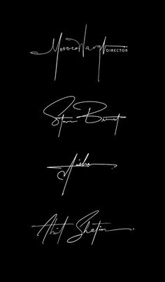 the four signatures for michael jackson, jeff barry, and alot sharp are shown in white ink on a black background