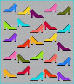 an image of colorful high heeled shoes in different colors on a gray background with blue border