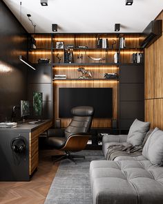 a living room filled with furniture and a flat screen tv sitting on top of a wooden shelf