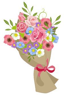 a bouquet of flowers wrapped in brown paper