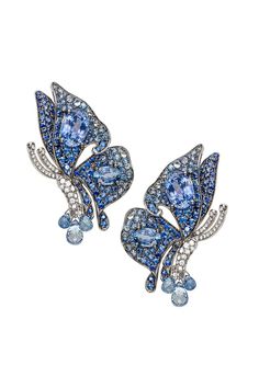 STEFERE-Sapphire Diamond Butterfly Earrings-WHITE GOLD Multi Finger Rings, Blue Sapphire Earrings, Sapphire And Diamond Earrings, Butterfly Collection, Diamond Butterfly, Palm Beach Jewelry, Aesthetic Jewelry, Discount Jewelry, Fancy Jewelry