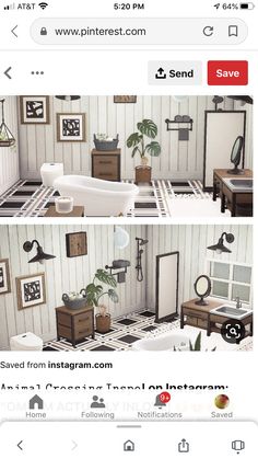 two screens showing the same room in different rooms, one is white and the other has black and white checkered flooring