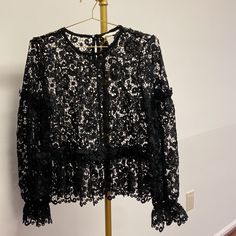 H&M Women’s Beautiful Black Lace Top ~ Long Sleeve ~ Size 10 ~ Nwt Elegant Black Tops By H&m, Chic Black H&m Blouse, H&m Black Long Sleeve Blouse, Black Top Long Sleeve, Lace Black Top, Spaghetti Strap Blouses, H&m Blouse, Formal Tops, Black Lace Top