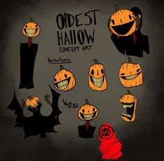 an image of halloween pumpkins and bats with the words oldest hallow concept art