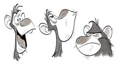 three cartoon faces with different expressions