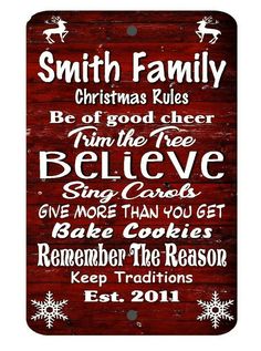 a wooden sign that says smith family christmas rules