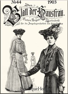 an old fashion magazine cover showing two women in dresses and hats, one is wearing a hat