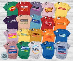 a bunch of t - shirts that are all in different colors and sizes with numbers on them