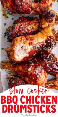 the cover of slow cooker bbq chicken drumsticks