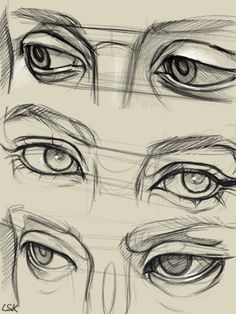 an image of some eyes with different angles and shapes on them, all drawn in pencil