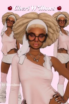 an image of a woman with big afros on her head wearing white clothing and glasses