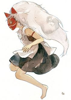 a drawing of a girl with white hair and horns on her head, wearing a dress