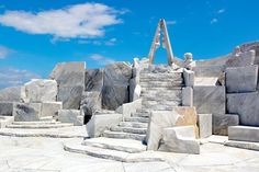 the stairs are made out of marble blocks