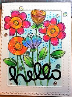 a card with flowers and the word hello painted on it