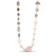 Stephen Dweck Multi-Hued Baroque and Keshi Pearls, Smoky and Rose Quartz Necklace, Sterling Silver - 1J4B7C Elegant Pink Multi-stone Necklace, Elegant Multi-stone Beaded Necklaces As Gift, Baroque Silver Necklace, Formal Baroque Necklace, Sky Blue Topaz Ring, Stephen Dweck, Silver Strand, Brown Gemstone, Artisan Bracelets