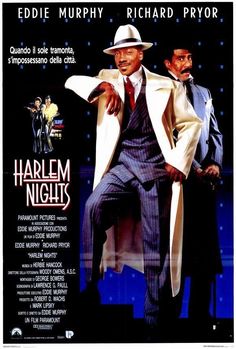 a movie poster for harlem nights with two men dressed in suits and hats, one pointing at the camera