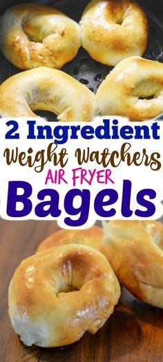 two ingredient weight watchers air fryer bagels in a skillet with text overlay